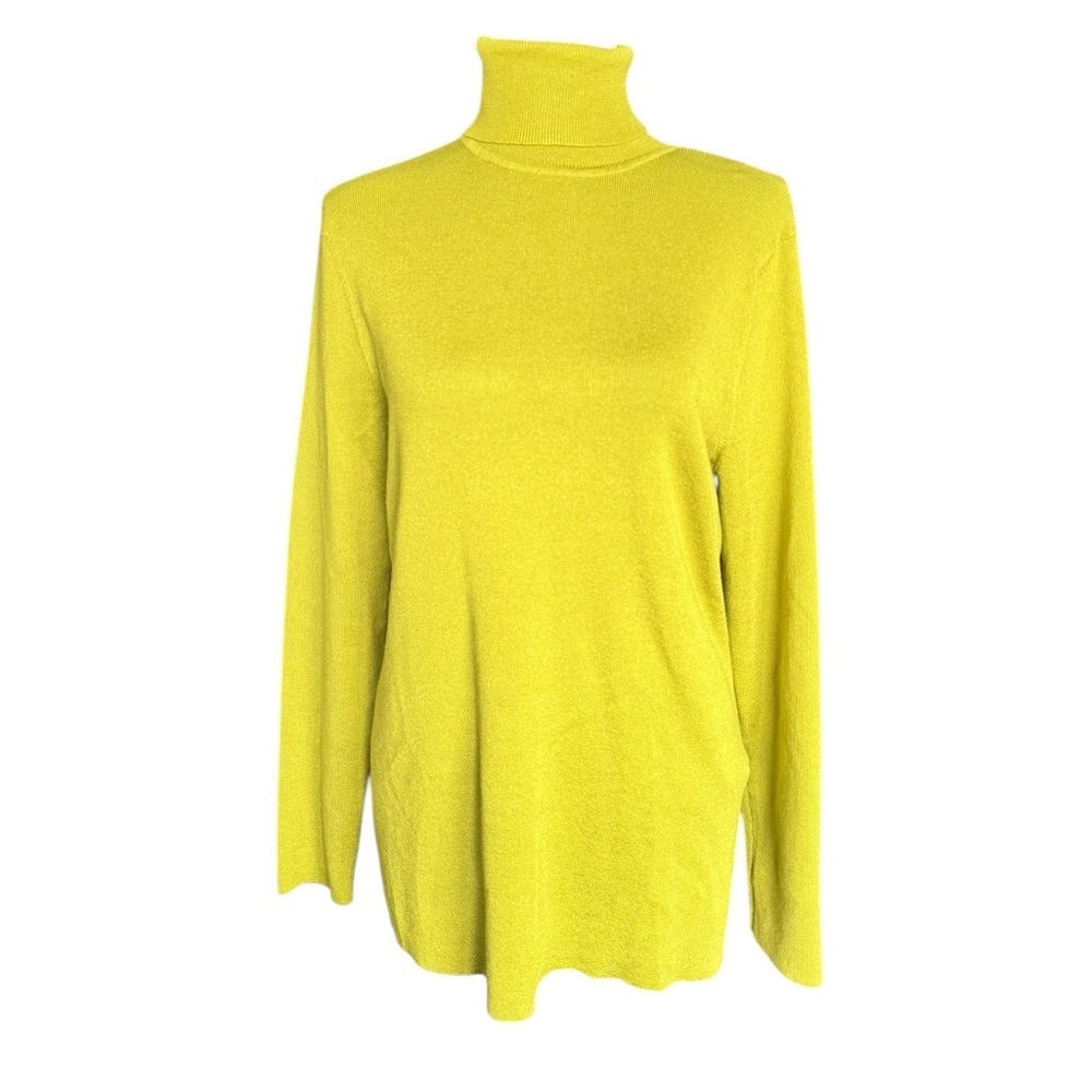 Chico’s Lime Green Turtleneck Sweater Size 2 L Cozy Soft Minimalist Preppy Y23